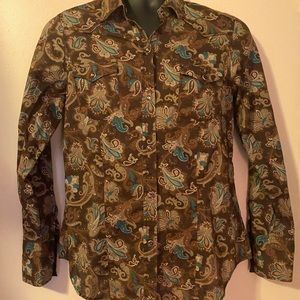 Vintage Mens Stetson Pearl Snap Paisley Print Size Medium Long Sleeve Western